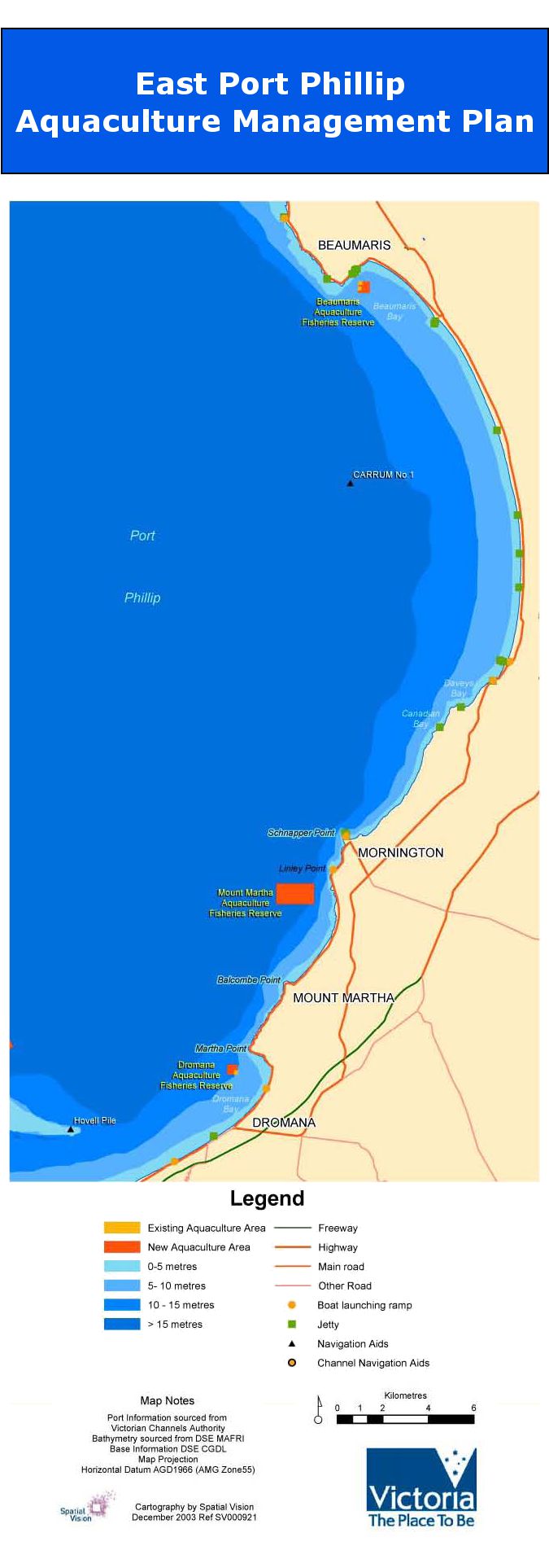 Map showing Eastern Port Phillip Bay Aquaculture Fisheries Reserves. 